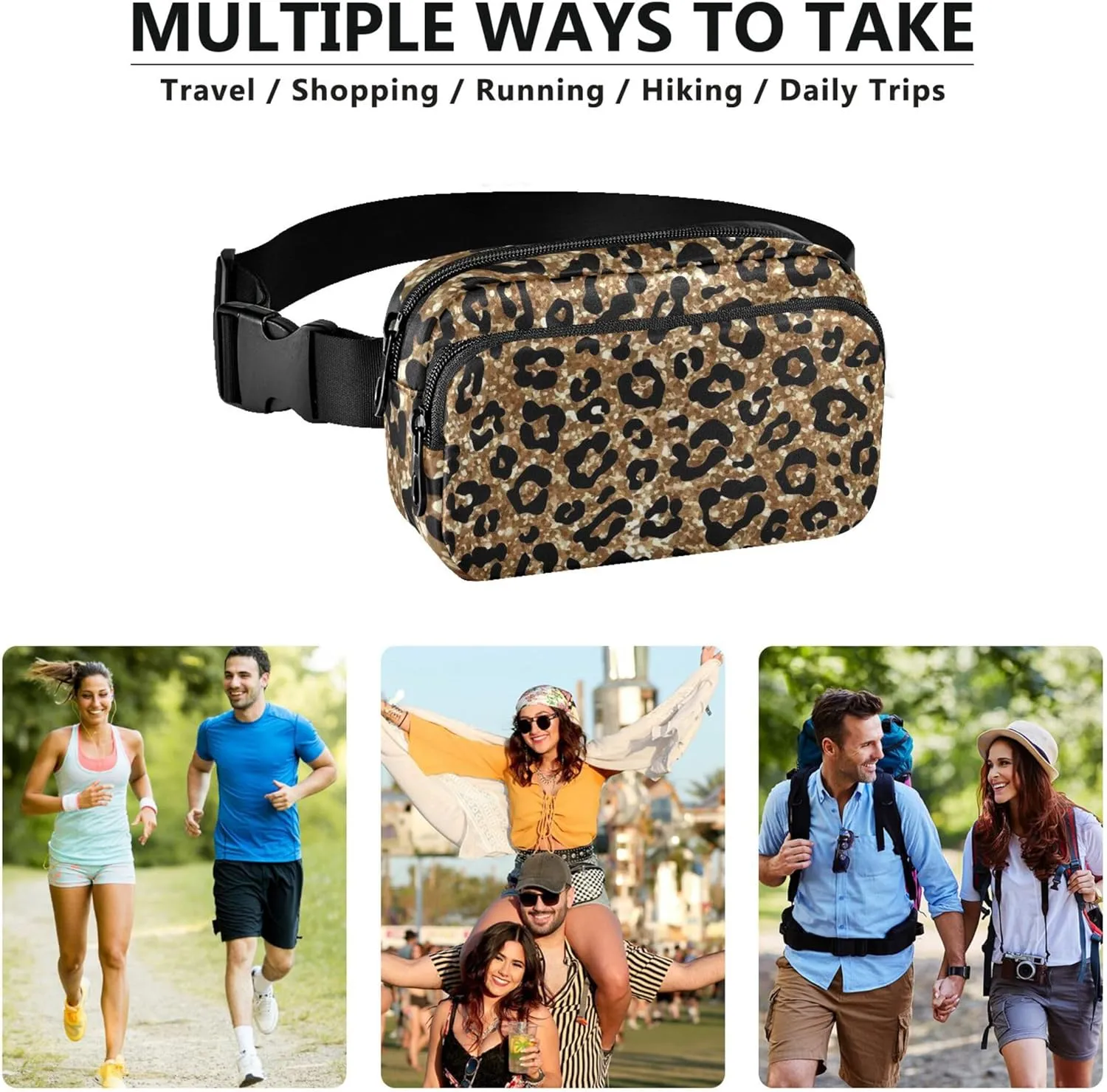 Fashion Gold Glitter Fanny Packs for Women Waterproof Anti Theft Belt Bag Cute Travel Waist Bag