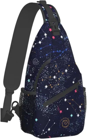 Fashion Sling Backpack for Men Women, Sling Shoulder Bag, Outdoor Chest Crossbody Bike Gym Runner Daypack with Adjustable Strap, Compatible with Space Galaxy Constellation Zodiac Starry Night Stars