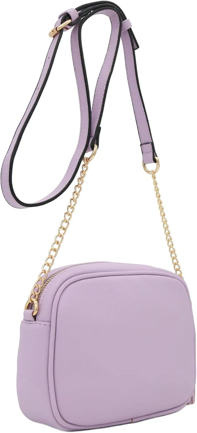 FashionPuzzle Chevron Quilted Crossbody Camera Bag with Chain Strap and Tassel