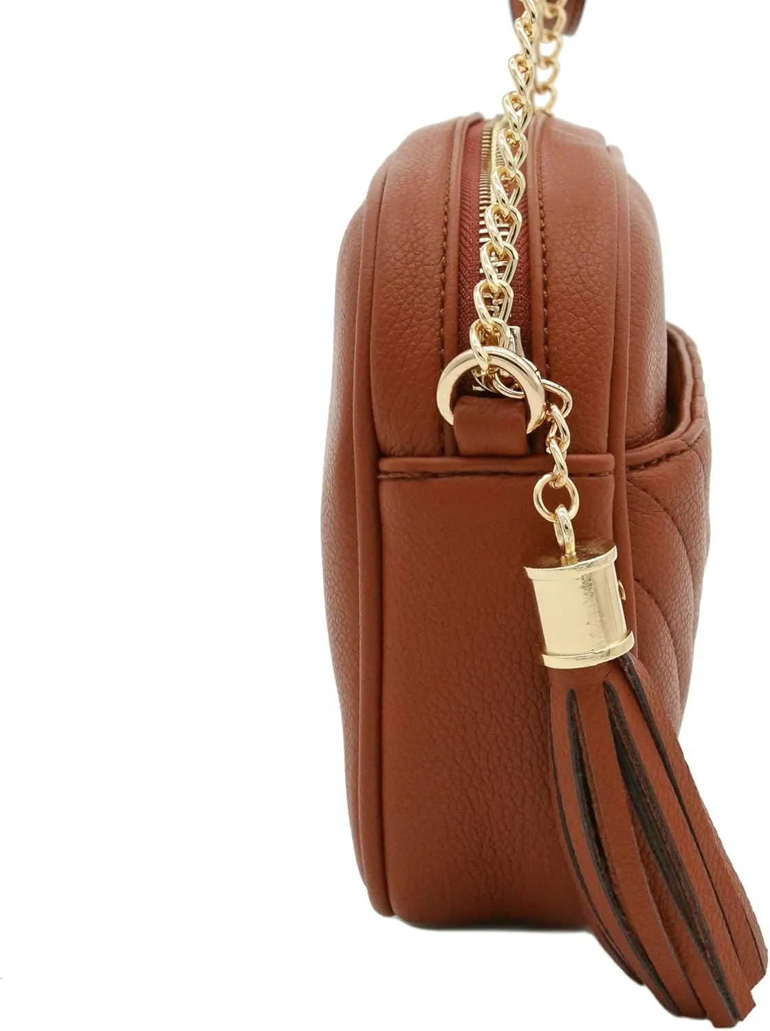 FashionPuzzle Chevron Quilted Crossbody Camera Bag with Chain Strap and Tassel