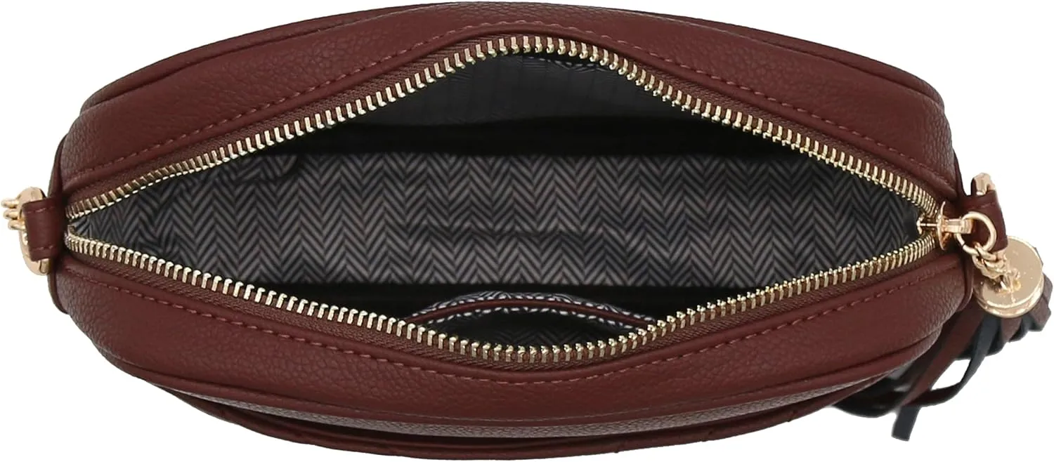 FashionPuzzle Chevron Quilted Crossbody Camera Bag with Chain Strap and Tassel