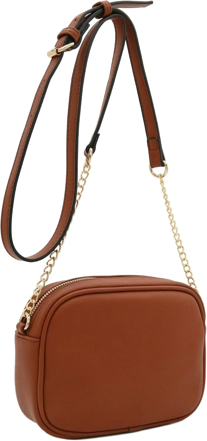 FashionPuzzle Chevron Quilted Crossbody Camera Bag with Chain Strap and Tassel