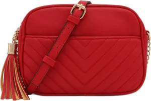 FashionPuzzle Chevron Quilted Crossbody Camera Bag with Chain Strap and Tassel
