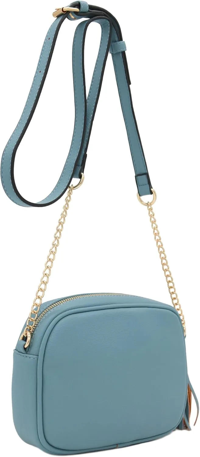 FashionPuzzle Chevron Quilted Crossbody Camera Bag with Chain Strap and Tassel