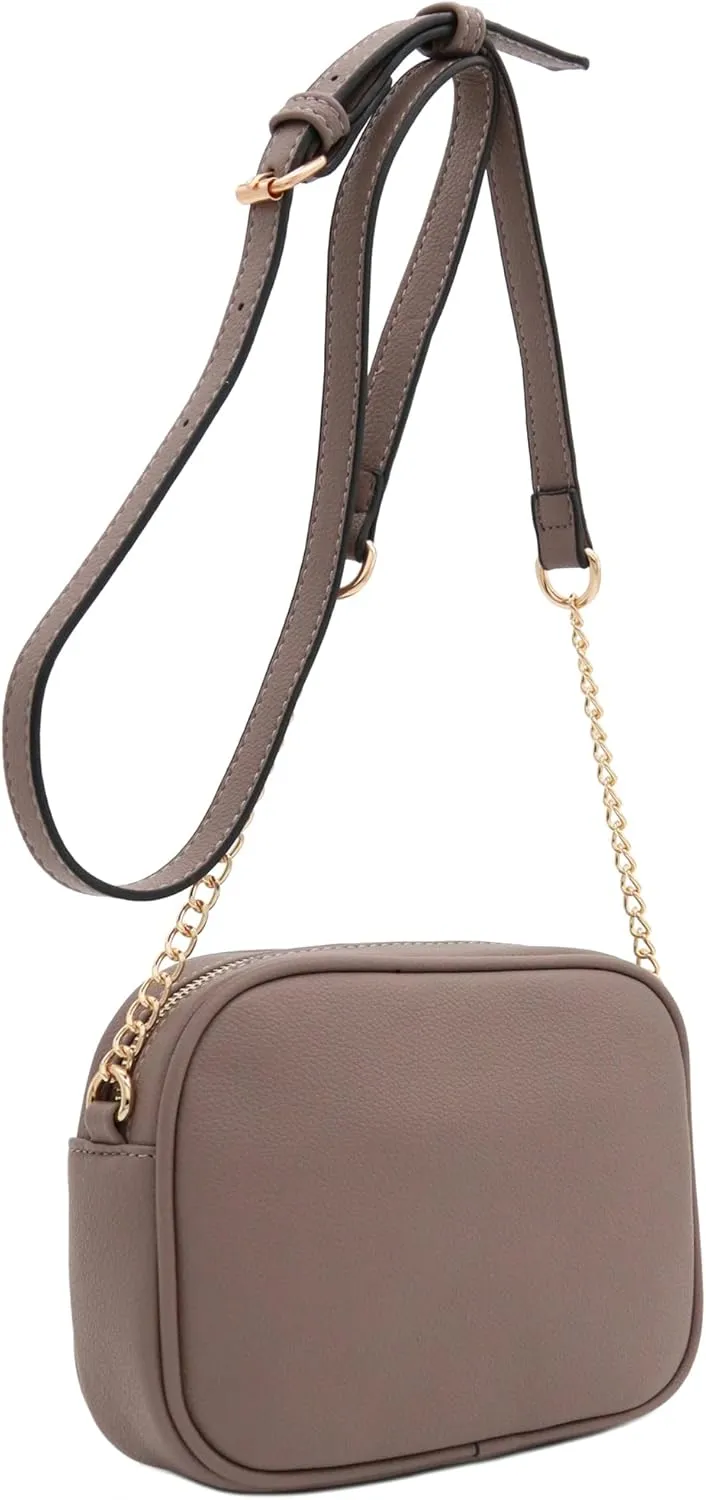 FashionPuzzle Chevron Quilted Crossbody Camera Bag with Chain Strap and Tassel