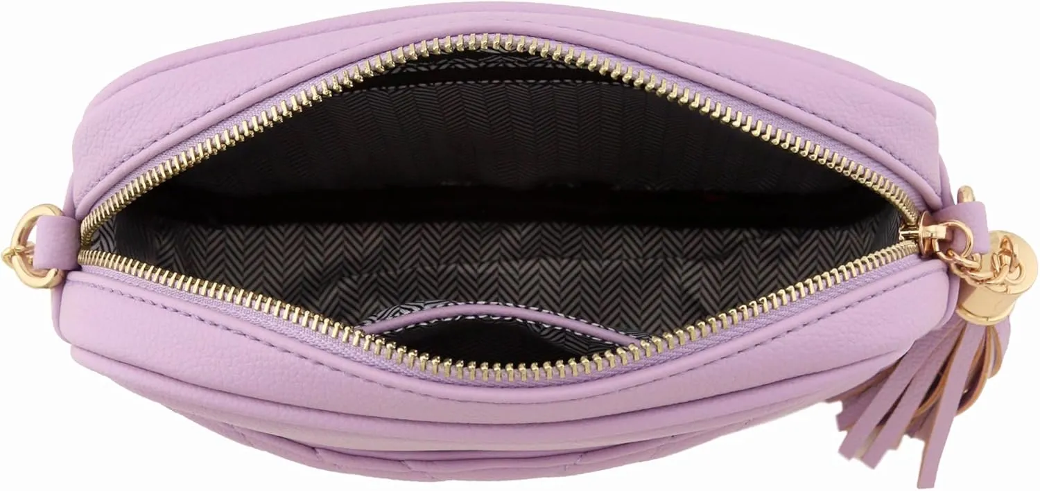 FashionPuzzle Chevron Quilted Crossbody Camera Bag with Chain Strap and Tassel