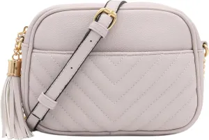 FashionPuzzle Chevron Quilted Crossbody Camera Bag with Chain Strap and Tassel