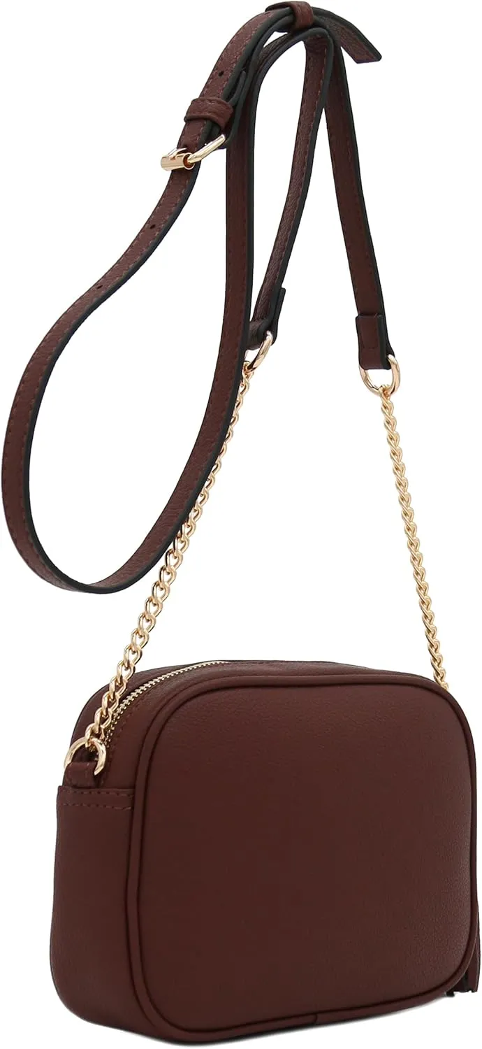 FashionPuzzle Chevron Quilted Crossbody Camera Bag with Chain Strap and Tassel