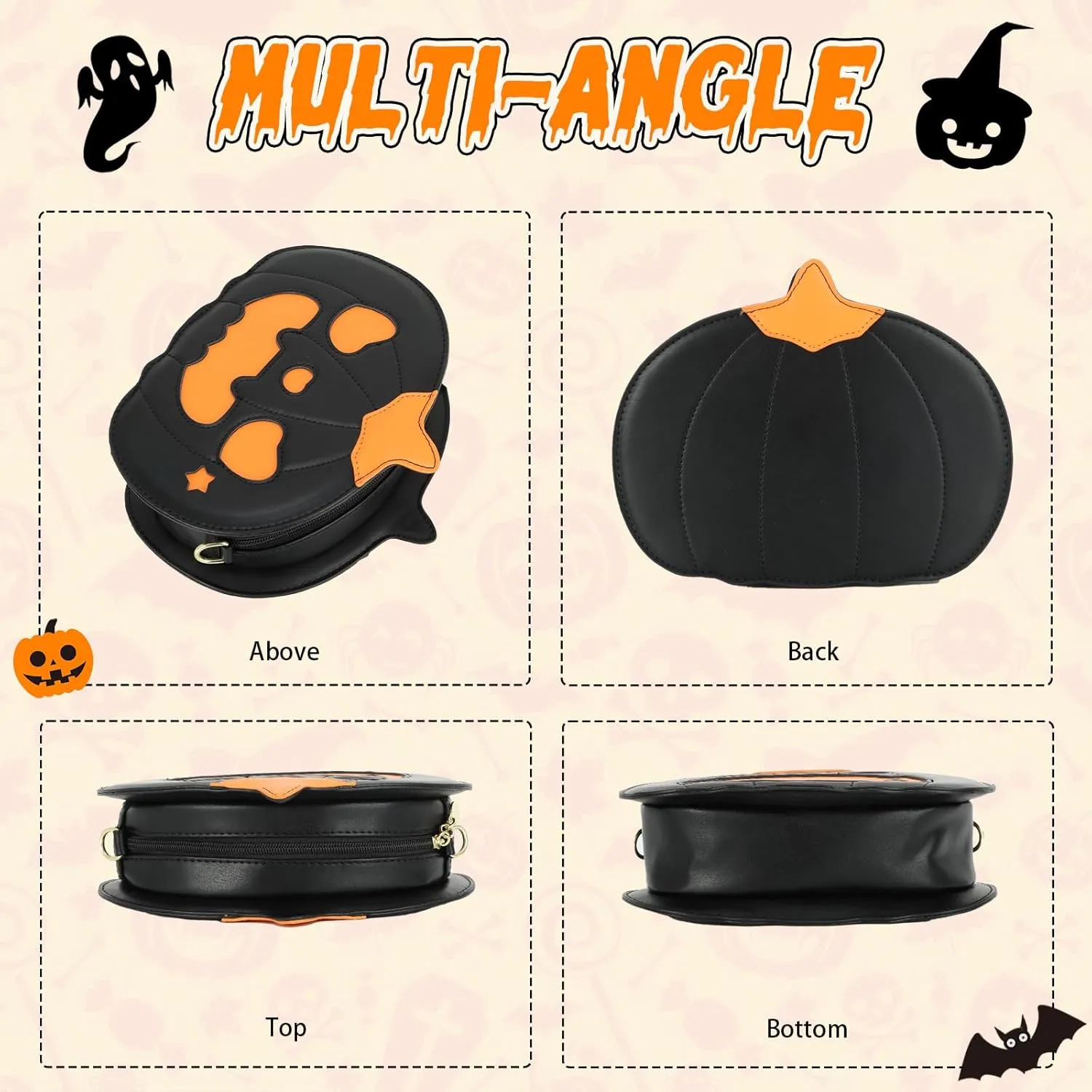Fecialy Halloween Pumpkin Crossbody Bag Novelty Devil Shoulder Bag Horror Halloween Funny Purses