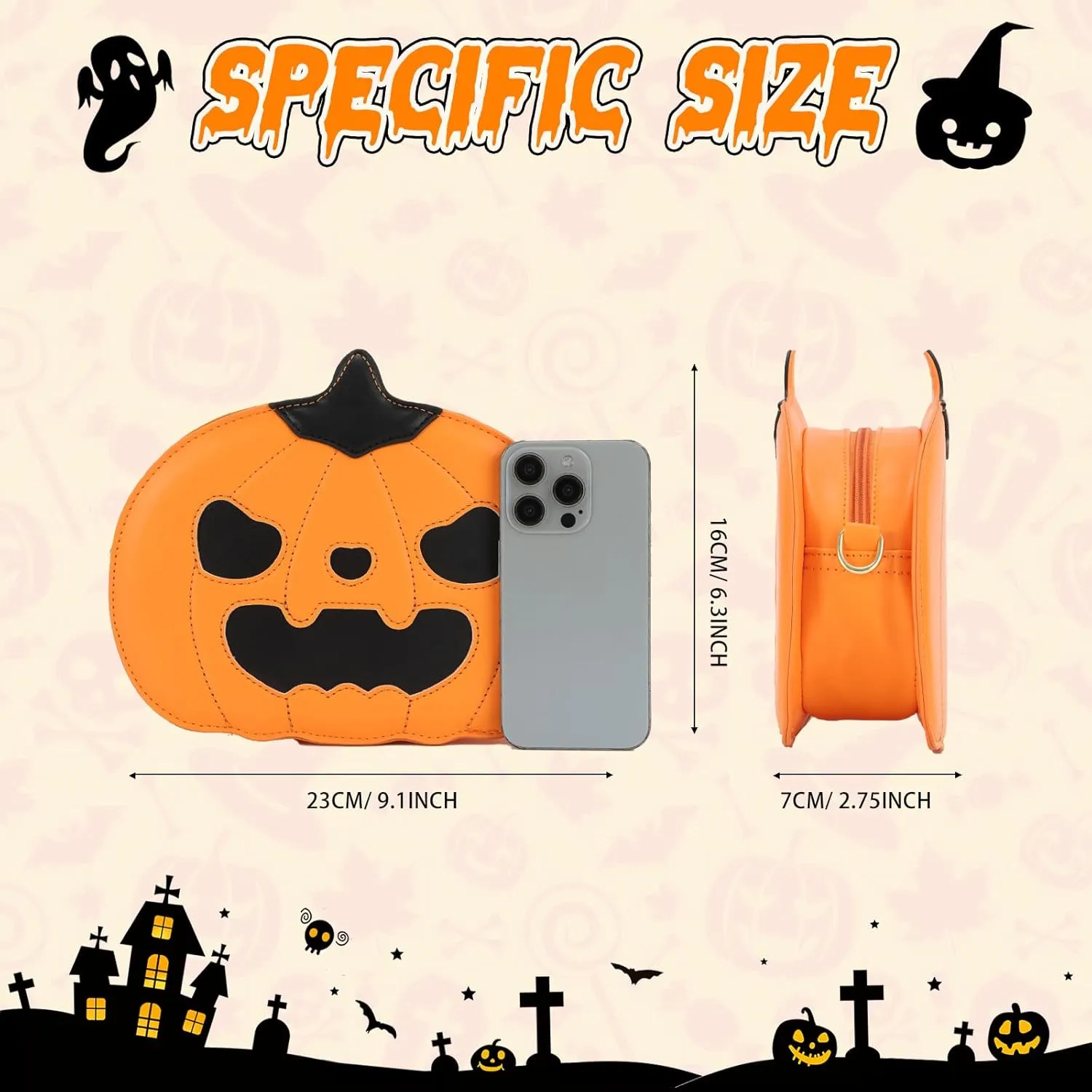Fecialy Halloween Pumpkin Crossbody Bag Novelty Devil Shoulder Bag Horror Halloween Funny Purses