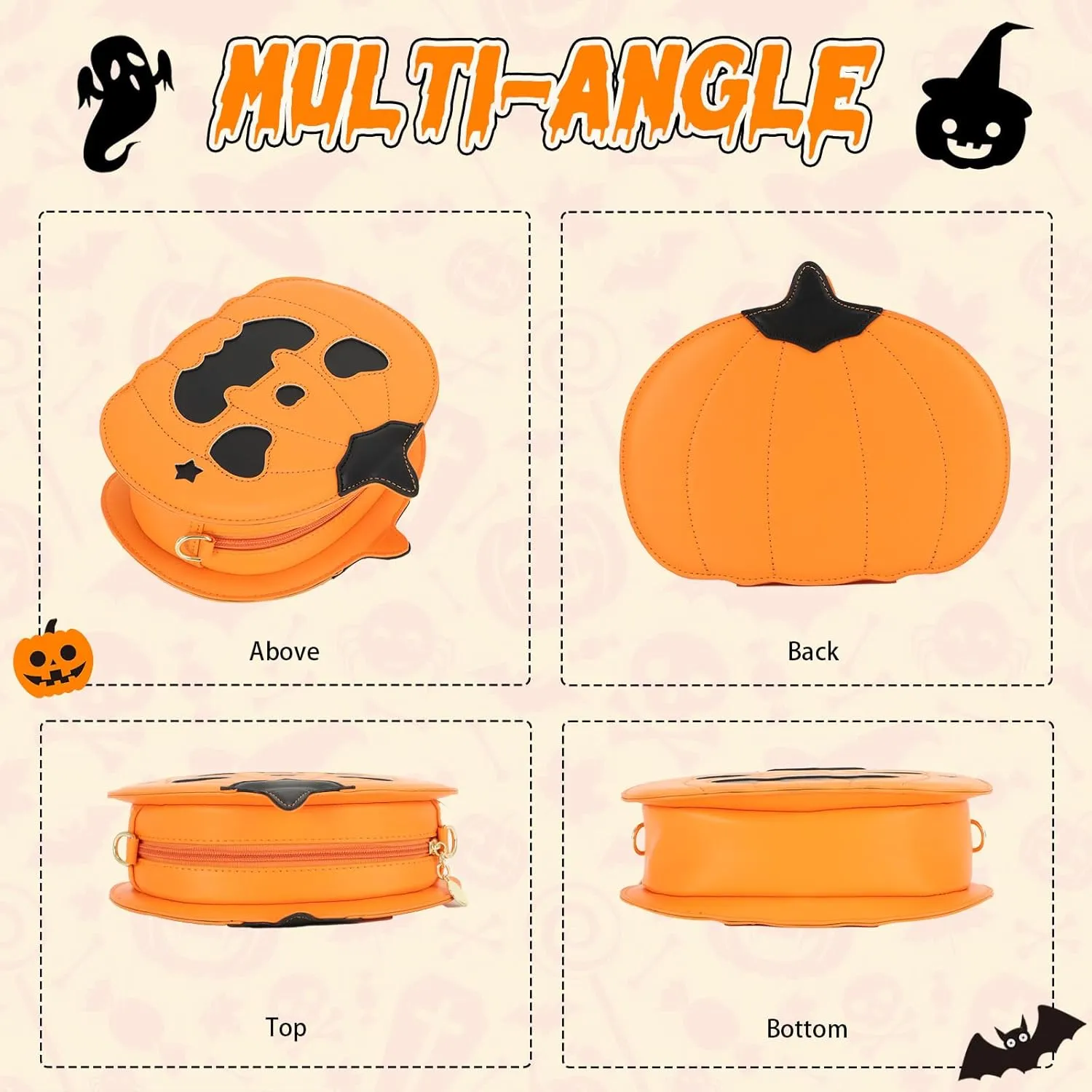 Fecialy Halloween Pumpkin Crossbody Bag Novelty Devil Shoulder Bag Horror Halloween Funny Purses