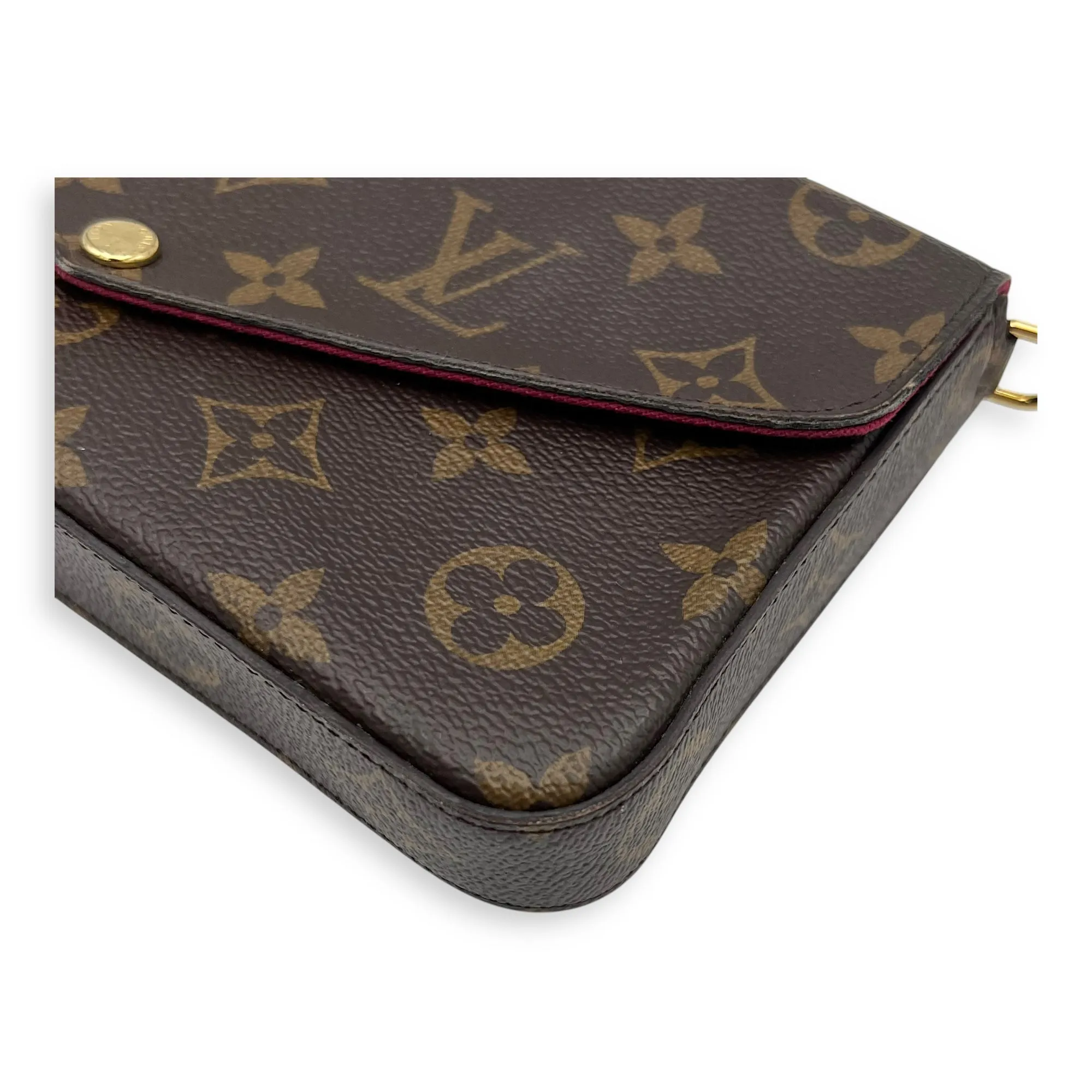 Felicie Crossbody Bag Brown in Monogram Coated Canvas, Gold hardware