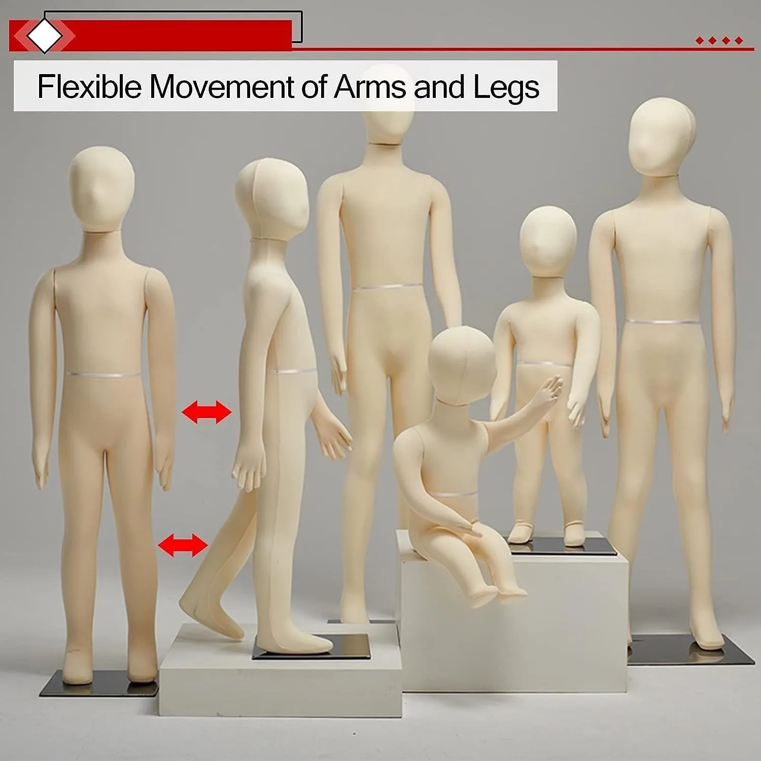 Female Tailors Dummy Mannequin Manikins with Flexible Arms & Legs, Tailors Dressmaker Dummy Manikin for 1-14 Years Old Kids, Removable Head with Stand