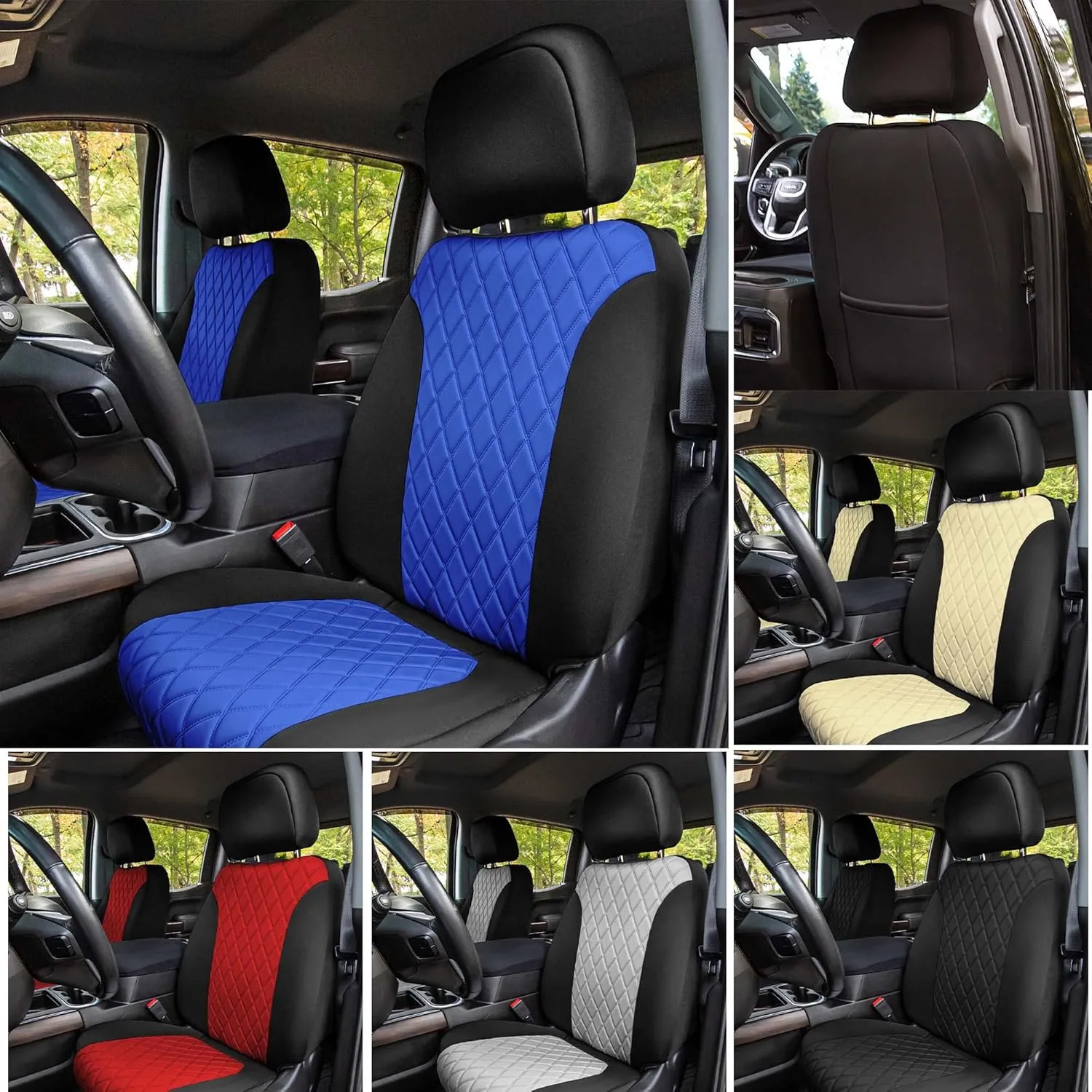 FH Group Custom Fit Seat Covers for 2019-20 2022-2023 GMC Sierra 1500 2500HD 3500HD SLT AT4 Denali with Neoprene Water Resistant Automotive Seat Covers - Front Set Beige