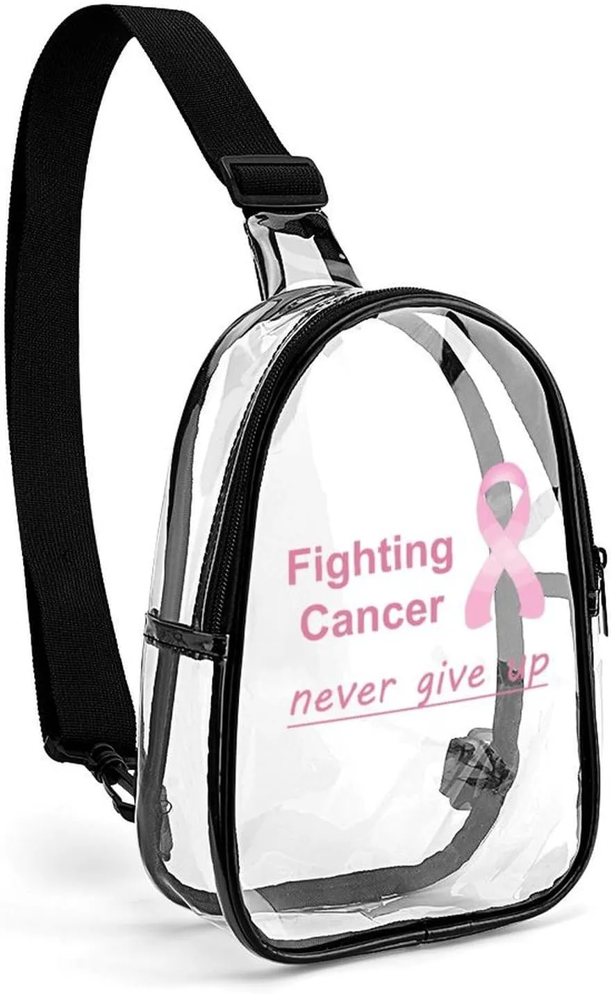 Fighting Cancer Never Give Up Clear Crossbody Bag Over Shoulder Sling Backpack Casual Cross Chest Side Pouch