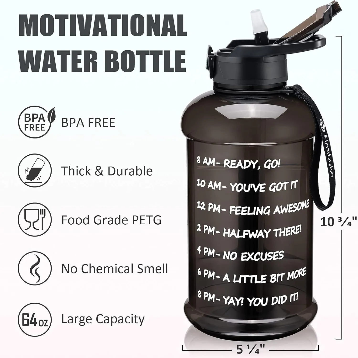 Fimibuke Half Gallon Water Bottle with Sleeve 64 OZ Water Bottle with Handle & Straw Leakproof Motivational Sports Gym Water Bottle with Time Marker BPA Free Water Jug with Reusable Neoprene Holder