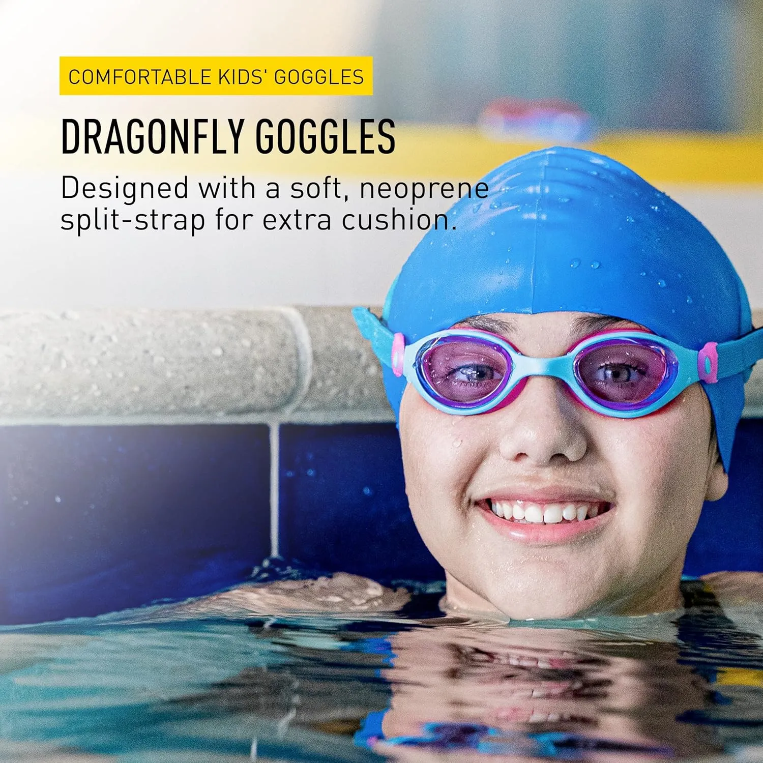 FINIS DragonFly Kids Swim Goggles - Ages 3-8 - UV Protection - Floating Neoprene Strap - Soft Silicone Fit - Shell