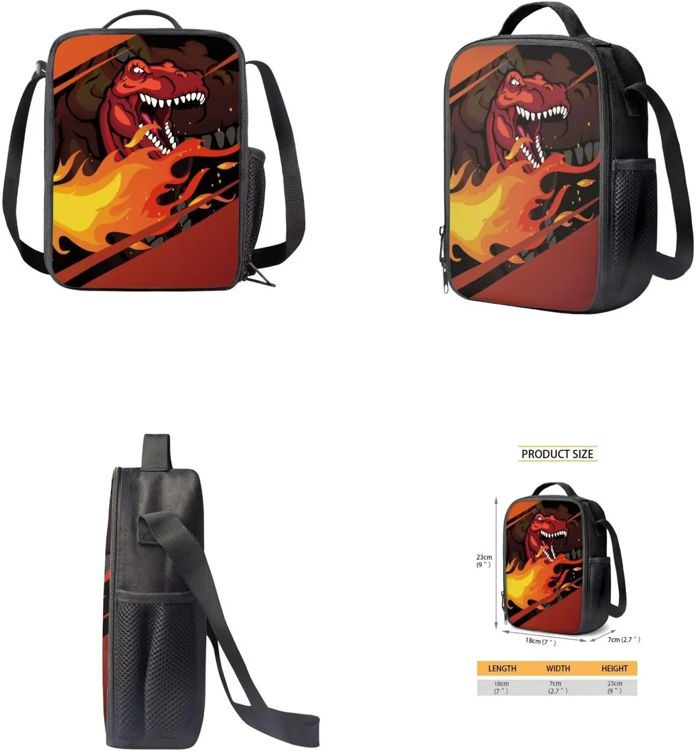 Fire Dinosaur Bookbags for 6th Grade Boys School Bag 4-in-1 Elementary Backpack for Boys with Bottle Pocket Lunch Box and Pencil Case Casual Daypack Backpacks for Teenager