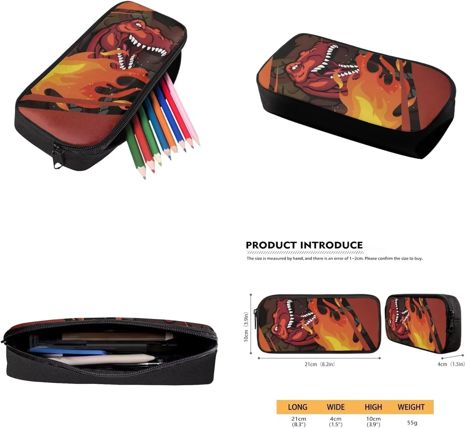 Fire Dinosaur Bookbags for 6th Grade Boys School Bag 4-in-1 Elementary Backpack for Boys with Bottle Pocket Lunch Box and Pencil Case Casual Daypack Backpacks for Teenager