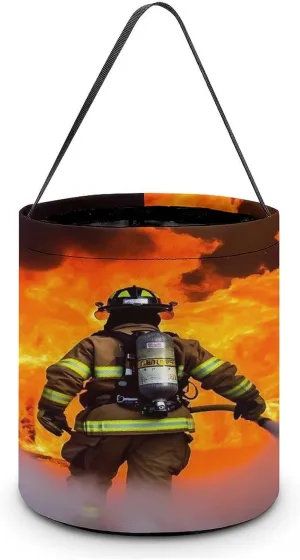 Firefighter Fireman Flame Printing Candy Basket Halloween Trick Or Treat Bags Gift Bucket For Halloween Party Or Daily Supplies