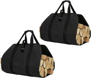 Firewood Carrier Bag, Log Carrier Bag for Wood, Outdoor Camping Canvas Bags, Log Storage for Fireplaces, Logs Stove Accessories, Water Resistant Tote Bag with Handles for Camping Trip (2)