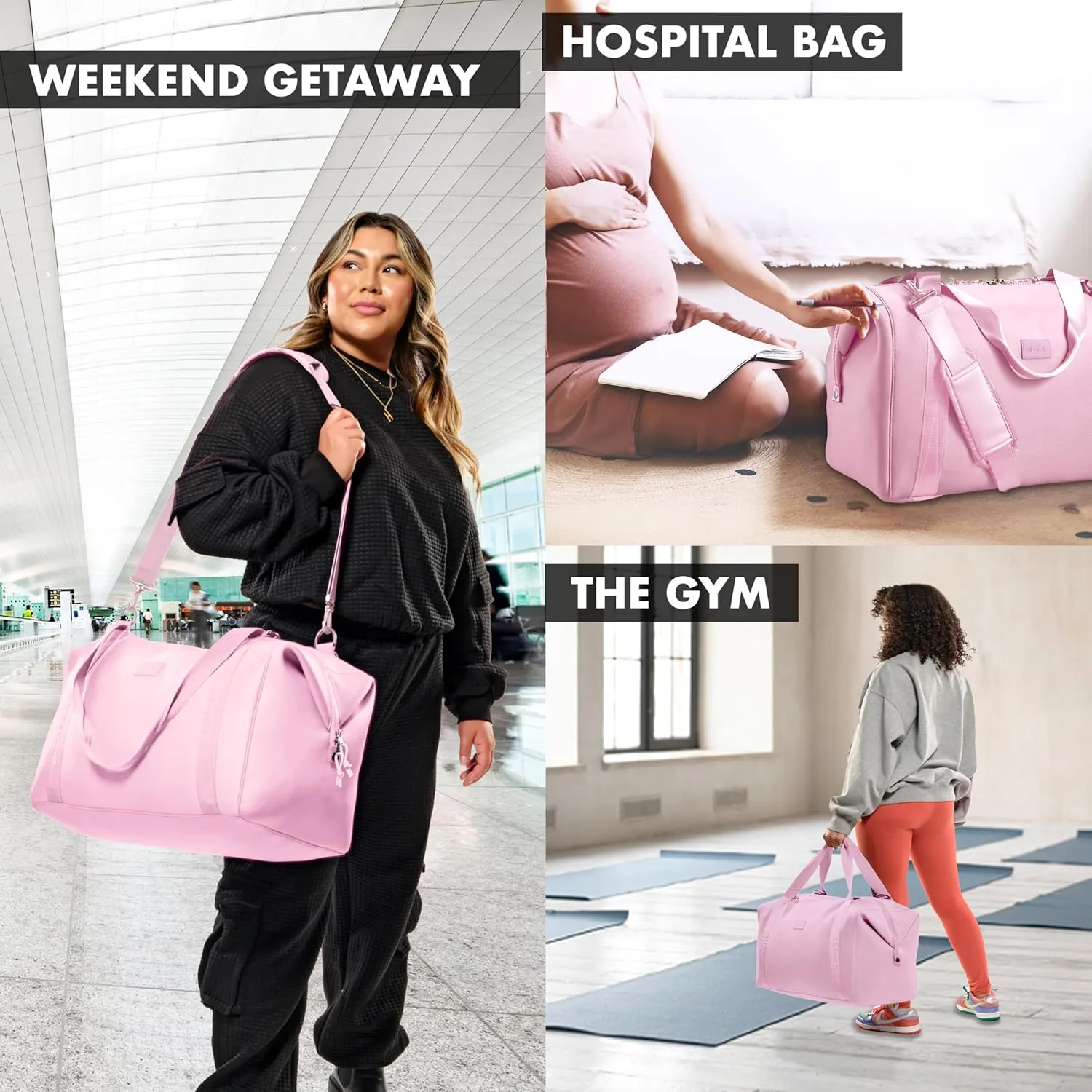 Fit & Fresh Premium Neoprene Weekender Bag With Trolley Sleeve - Large Overnight, Carry-on, Duffel, Gym, and Hospital Bag for Labor & Delivery