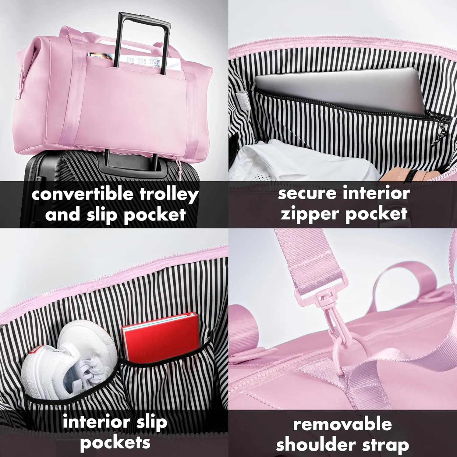 Fit & Fresh Premium Neoprene Weekender Bag With Trolley Sleeve - Large Overnight, Carry-on, Duffel, Gym, and Hospital Bag for Labor & Delivery