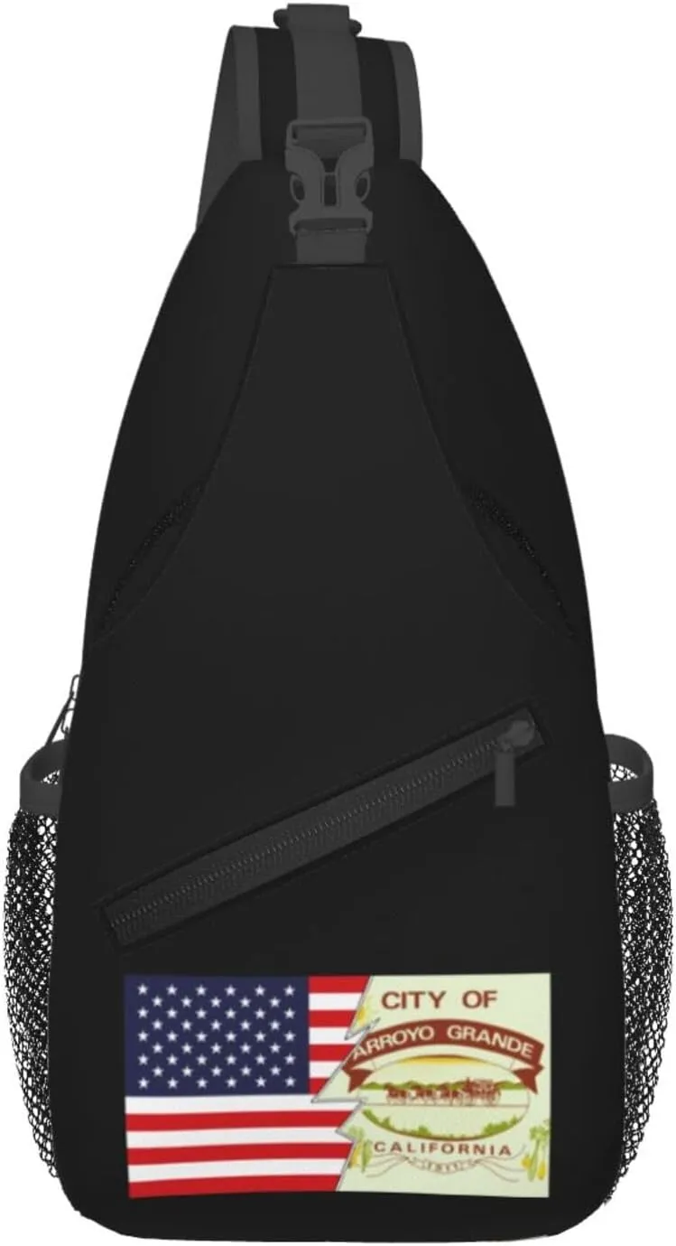 Flag Of Arroyo Grande, California And America Crossbody Bags For Women Men Chest Backpack Gym Shoulder Bag Travel Outdoor Sports Casual Crossbody Bags
