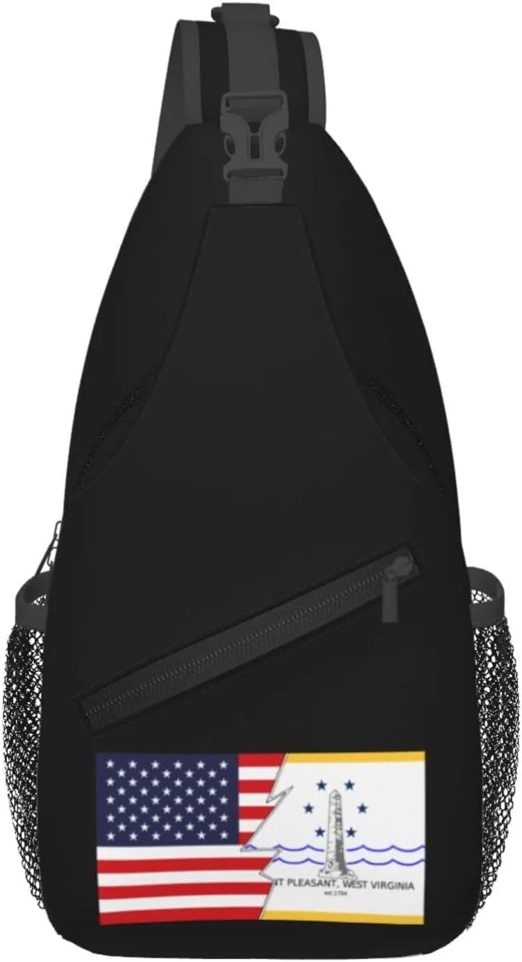 Flag Of Point Pleasant, West Virginia And America Crossbody Bags For Women Men Chest Backpack Gym Shoulder Bag Travel Outdoor Sports Casual Crossbody Bags