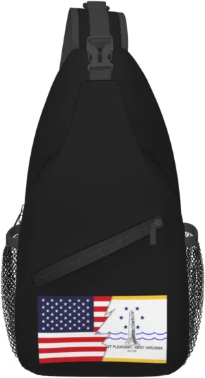 Flag Of Point Pleasant, West Virginia And America Crossbody Bags For Women Men Chest Backpack Gym Shoulder Bag Travel Outdoor Sports Casual Crossbody Bags
