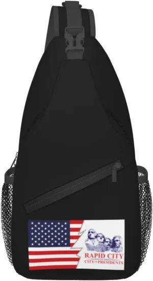 Flag Of Rapid City, South Dakota And America Crossbody Bags For Women Men Chest Backpack Gym Shoulder Bag Travel Outdoor Sports Casual Crossbody Bags