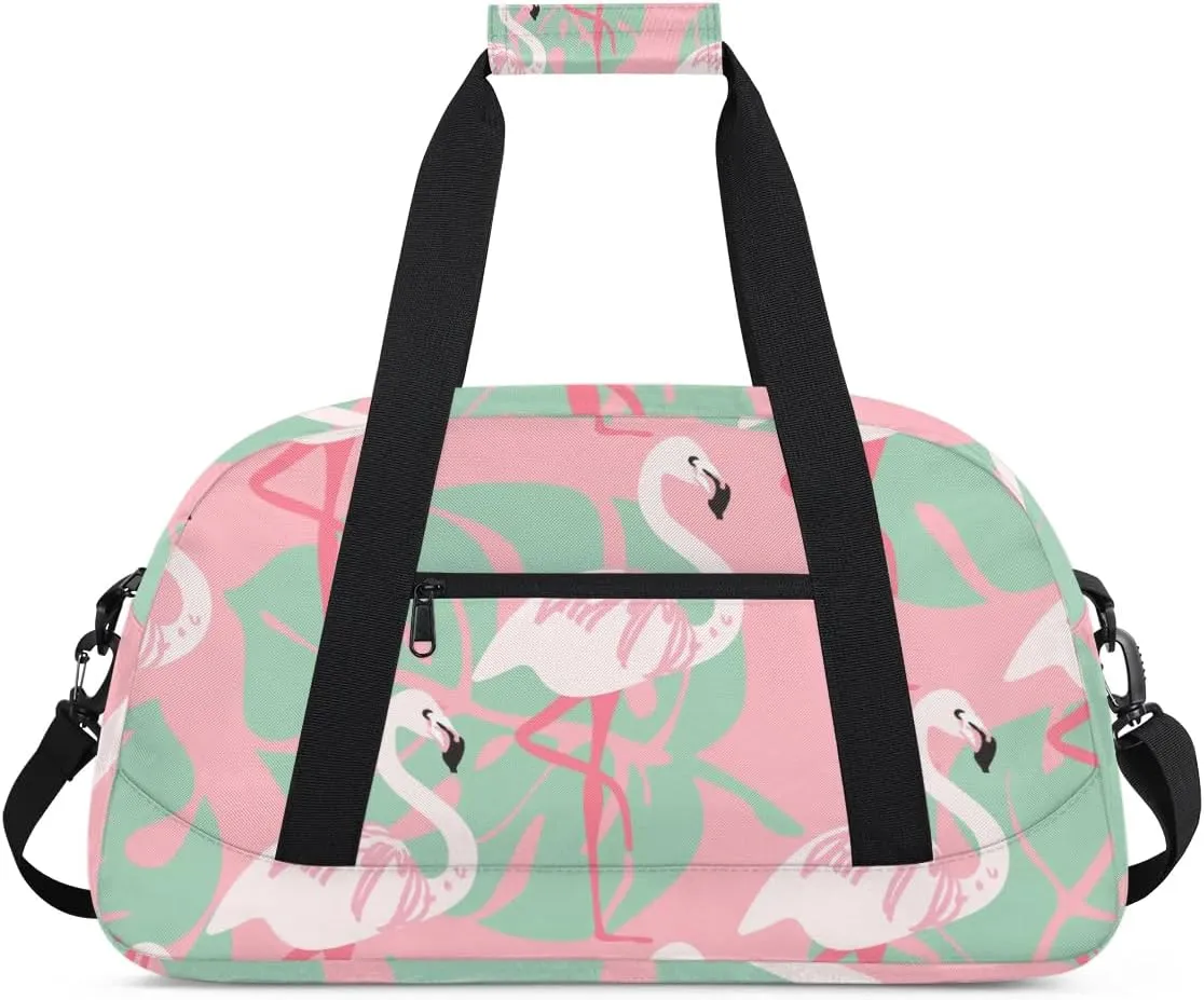 Flamingo Design Decor Gym Bag Sports Duffle Bag Weekend Sleepover Duffel Bags Small Travel Tote for Overnight Workout Gymnastics Dance Ballet