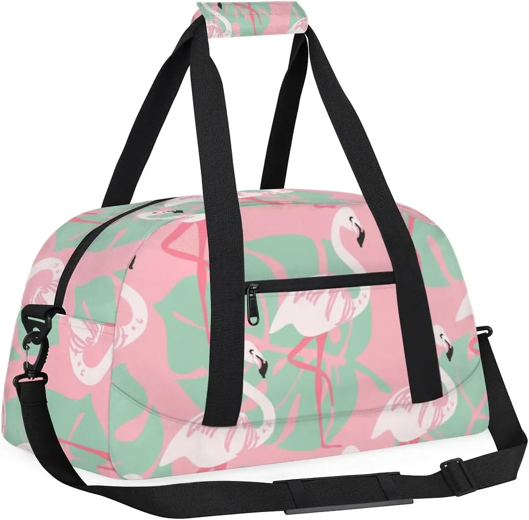 Flamingo Design Decor Gym Bag Sports Duffle Bag Weekend Sleepover Duffel Bags Small Travel Tote for Overnight Workout Gymnastics Dance Ballet