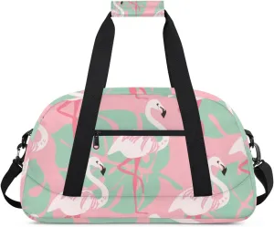 Flamingo Design Decor Gym Bag Sports Duffle Bag Weekend Sleepover Duffel Bags Small Travel Tote for Overnight Workout Gymnastics Dance Ballet