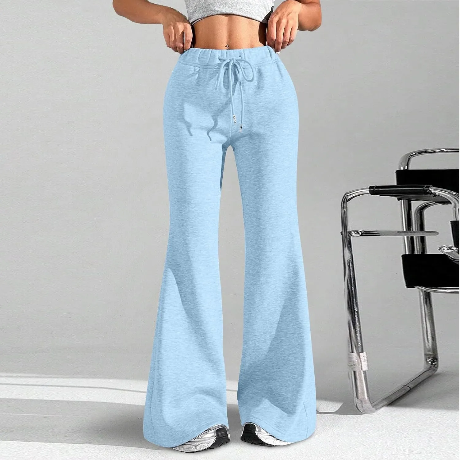 Flare Sweatpants Women Fleece Lined Comfy Warm Wide Leg Sweatpants Casual Soft Elastic High Waisted Flare Yoga Pants