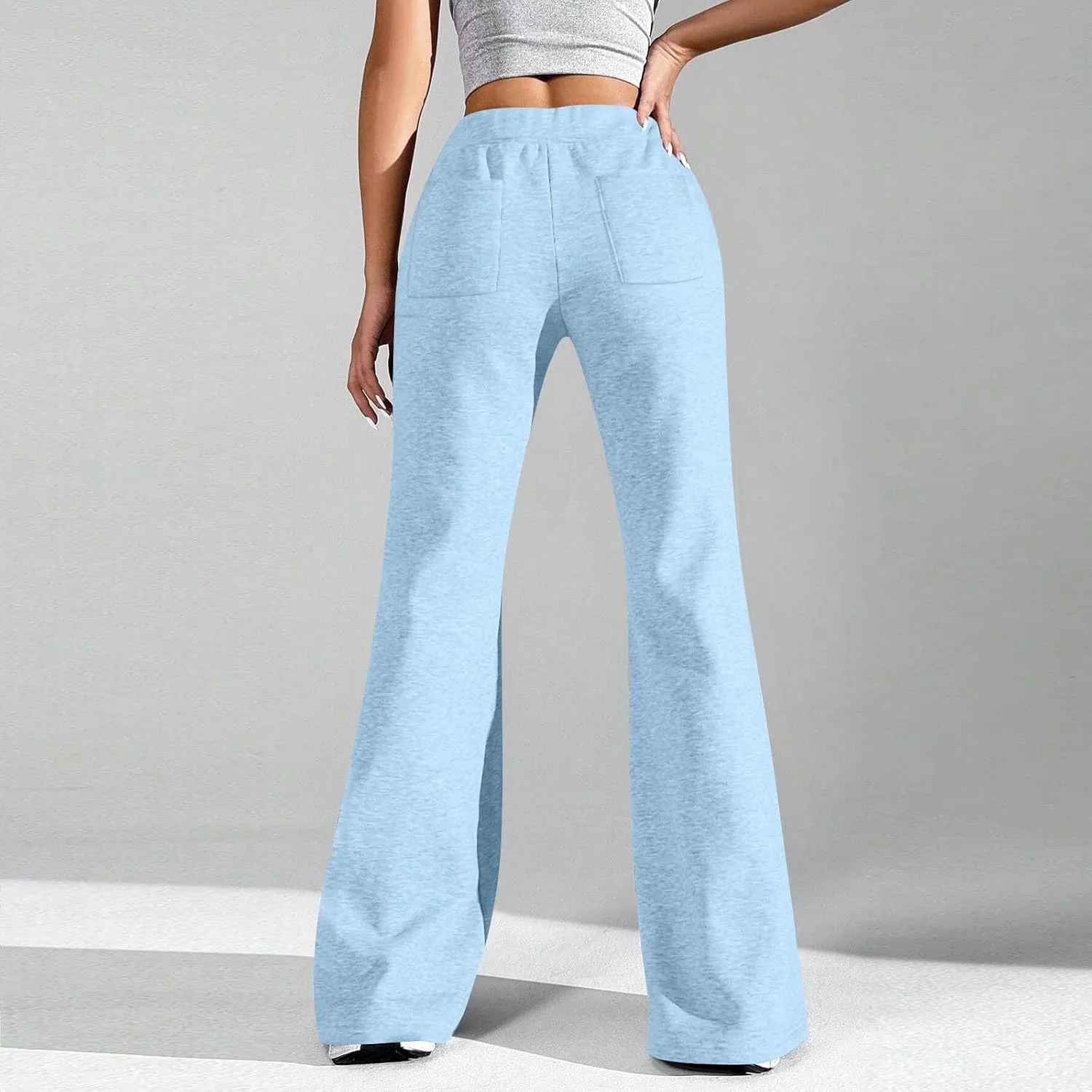 Flare Sweatpants Women Fleece Lined Comfy Warm Wide Leg Sweatpants Casual Soft Elastic High Waisted Flare Yoga Pants