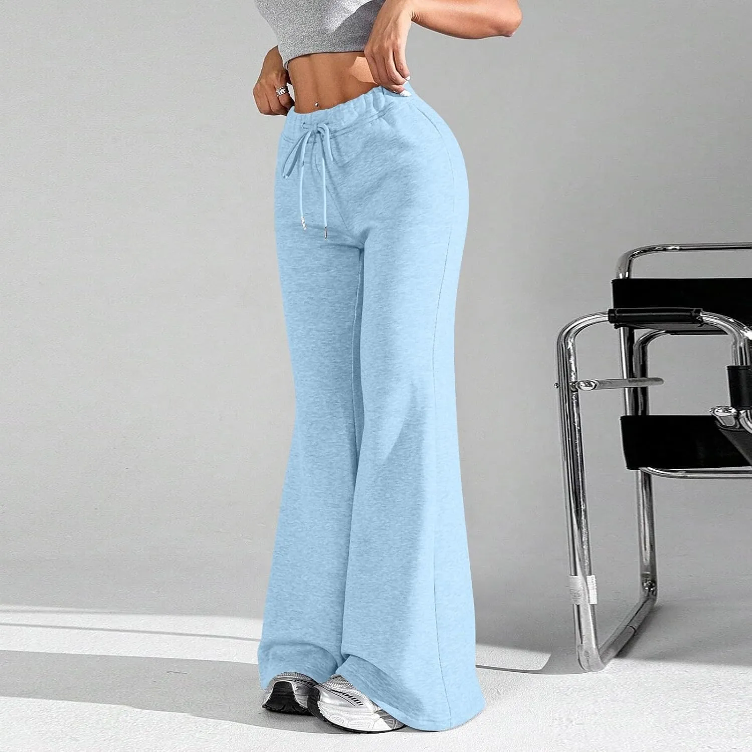 Flare Sweatpants Women Fleece Lined Comfy Warm Wide Leg Sweatpants Casual Soft Elastic High Waisted Flare Yoga Pants