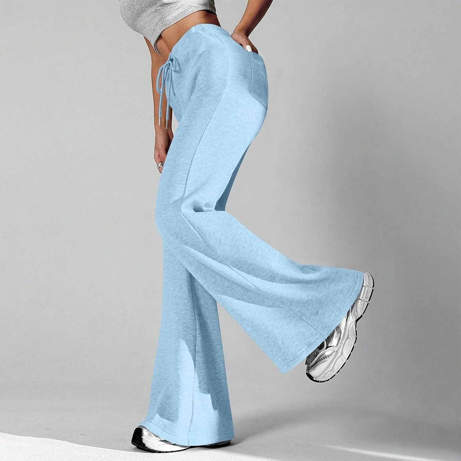 Flare Sweatpants Women Fleece Lined Comfy Warm Wide Leg Sweatpants Casual Soft Elastic High Waisted Flare Yoga Pants