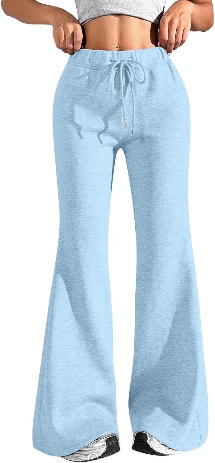 Flare Sweatpants Women Fleece Lined Comfy Warm Wide Leg Sweatpants Casual Soft Elastic High Waisted Flare Yoga Pants