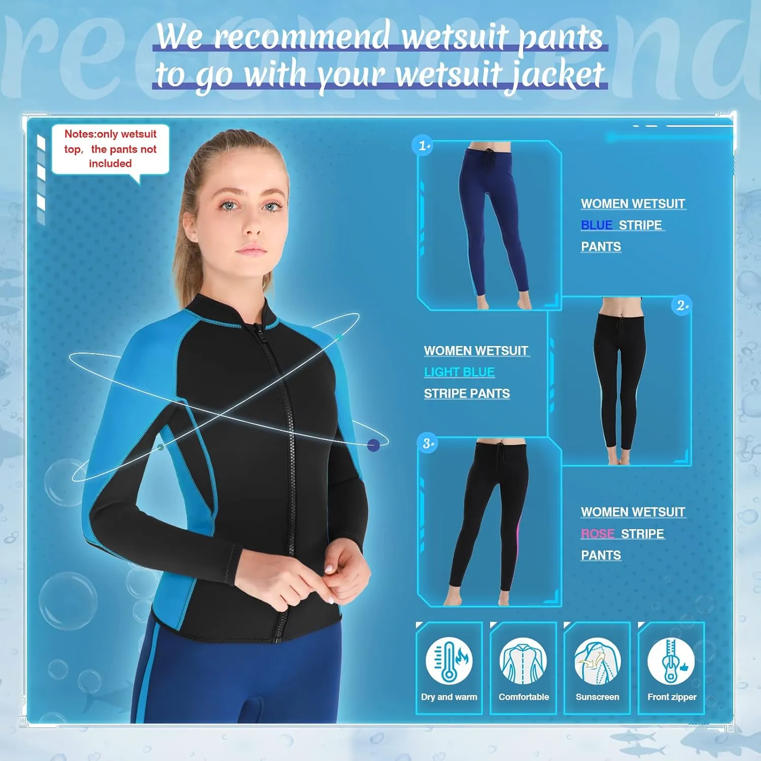 FLEXEL Wetsuit Top Jacket Women Men, 2mm Neoprene Long Sleeve Wetsuit 3mm Front Zipper Wet Suit Jacket for Adult Youth Keep Warm in Cold Water for Swimming Surfing Snorkeling Kayaking Scuba Diving