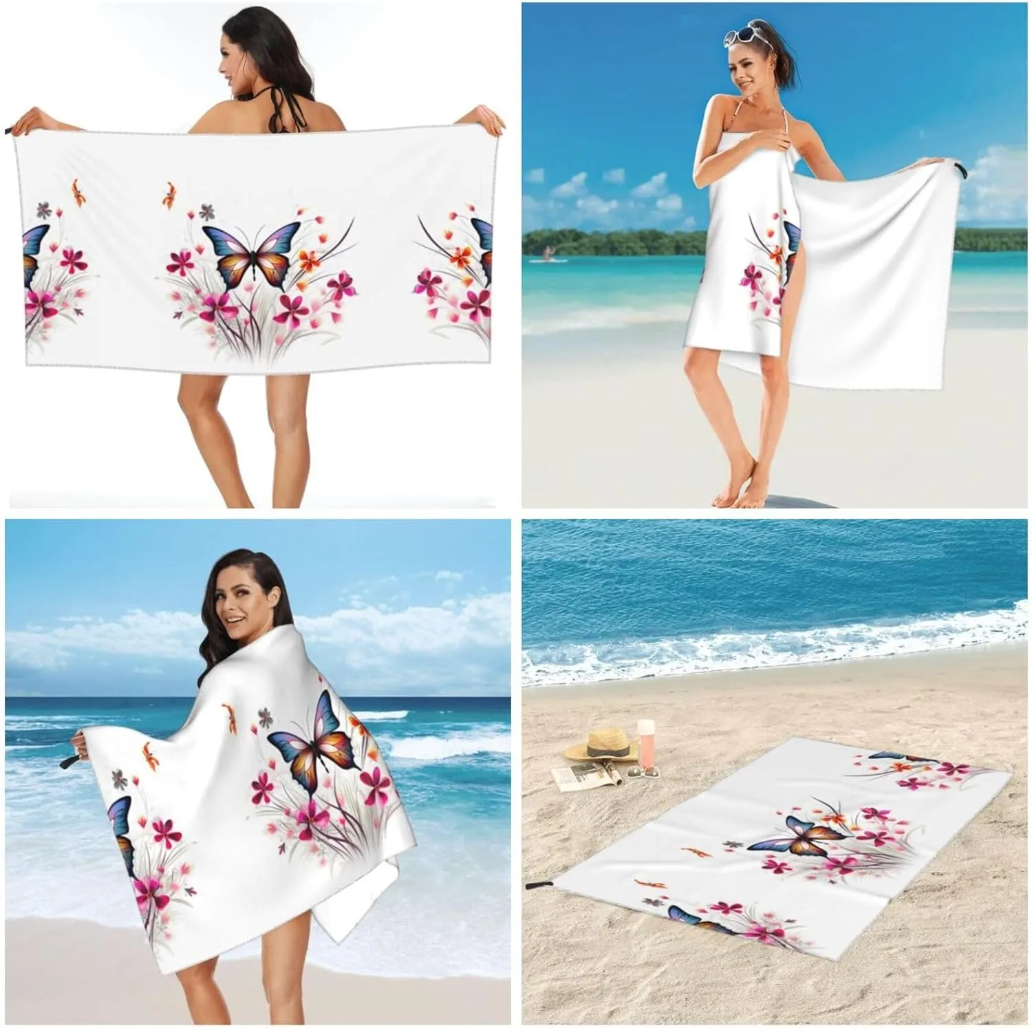 Floral Butterfly Premium Compact Microfiber Travel Towel-Featherlight & Quick Dry,Sand-Resistant Beach Towel for Swimming,Camping,Vacation Essentials with Carry Pouch