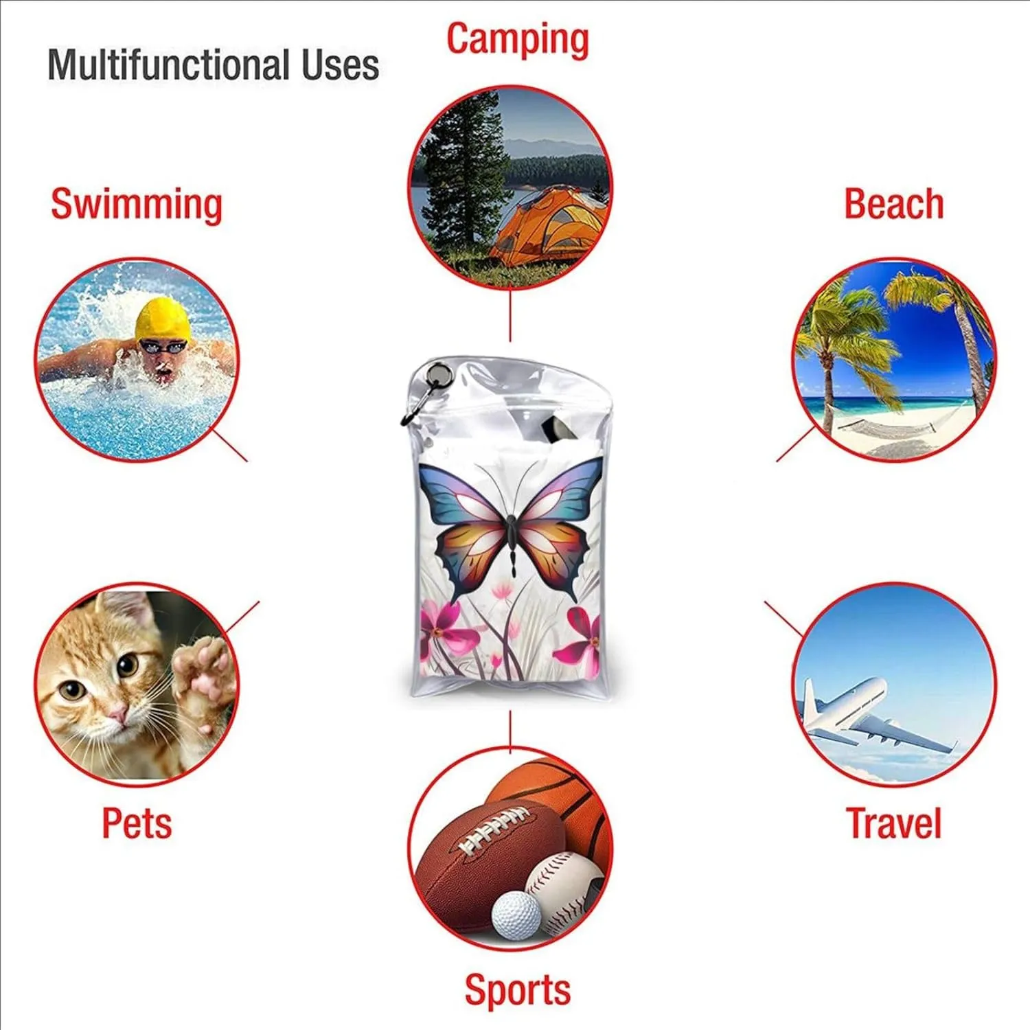 Floral Butterfly Premium Compact Microfiber Travel Towel-Featherlight & Quick Dry,Sand-Resistant Beach Towel for Swimming,Camping,Vacation Essentials with Carry Pouch