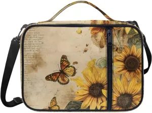 Floral Pattern Polyester Bible Case- Large Bible Cover for Women-Bible Book Cover with Shoulder Strap Zippered Pocket