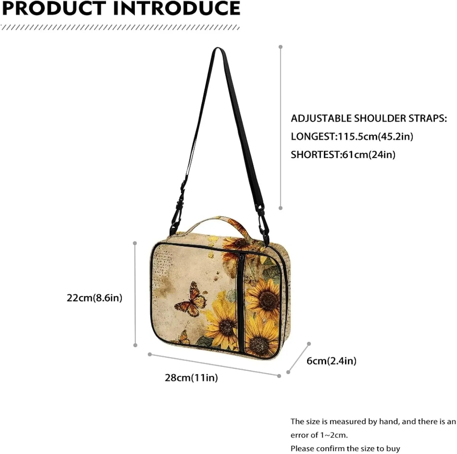 Floral Pattern Polyester Bible Case- Large Bible Cover for Women-Bible Book Cover with Shoulder Strap Zippered Pocket