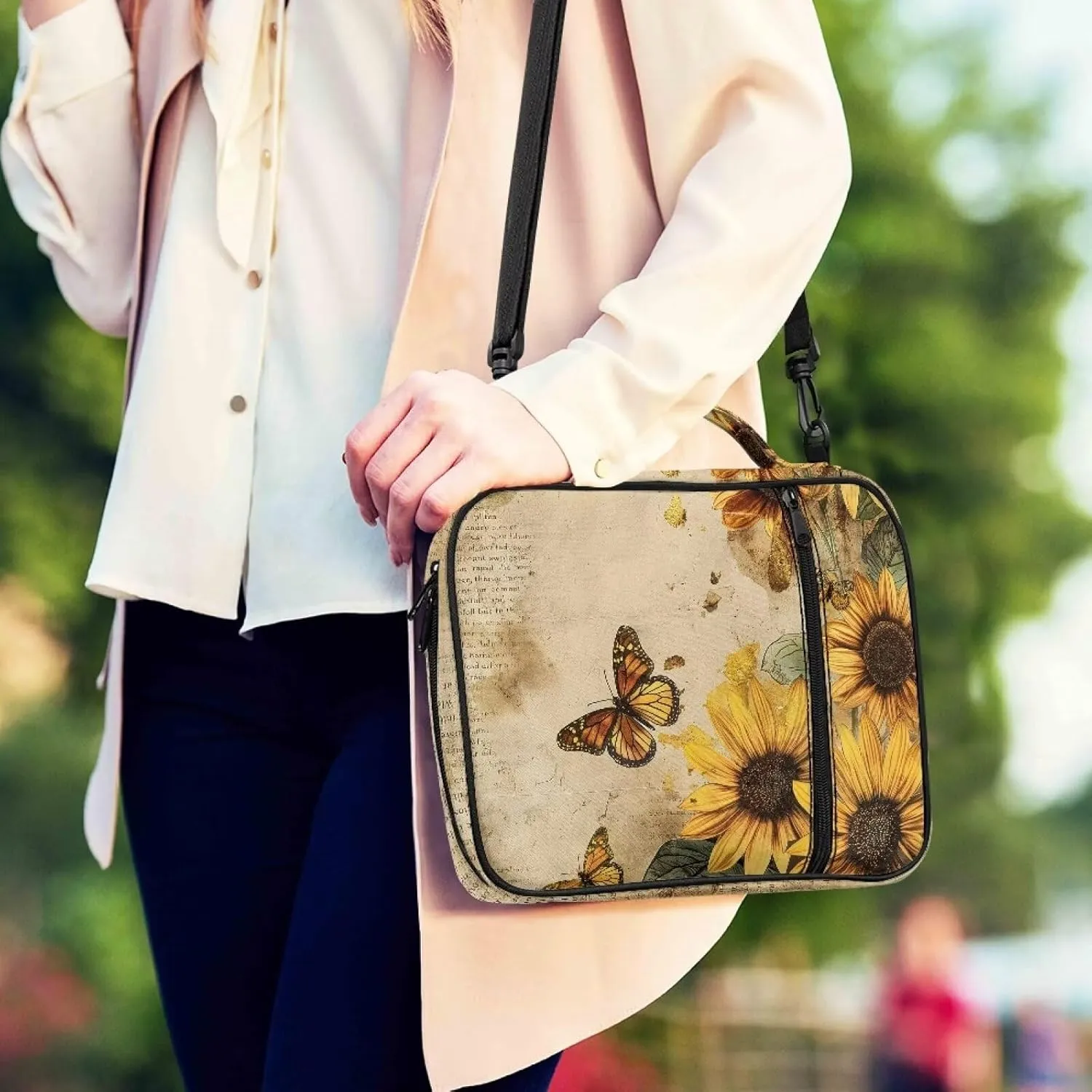 Floral Pattern Polyester Bible Case- Large Bible Cover for Women-Bible Book Cover with Shoulder Strap Zippered Pocket