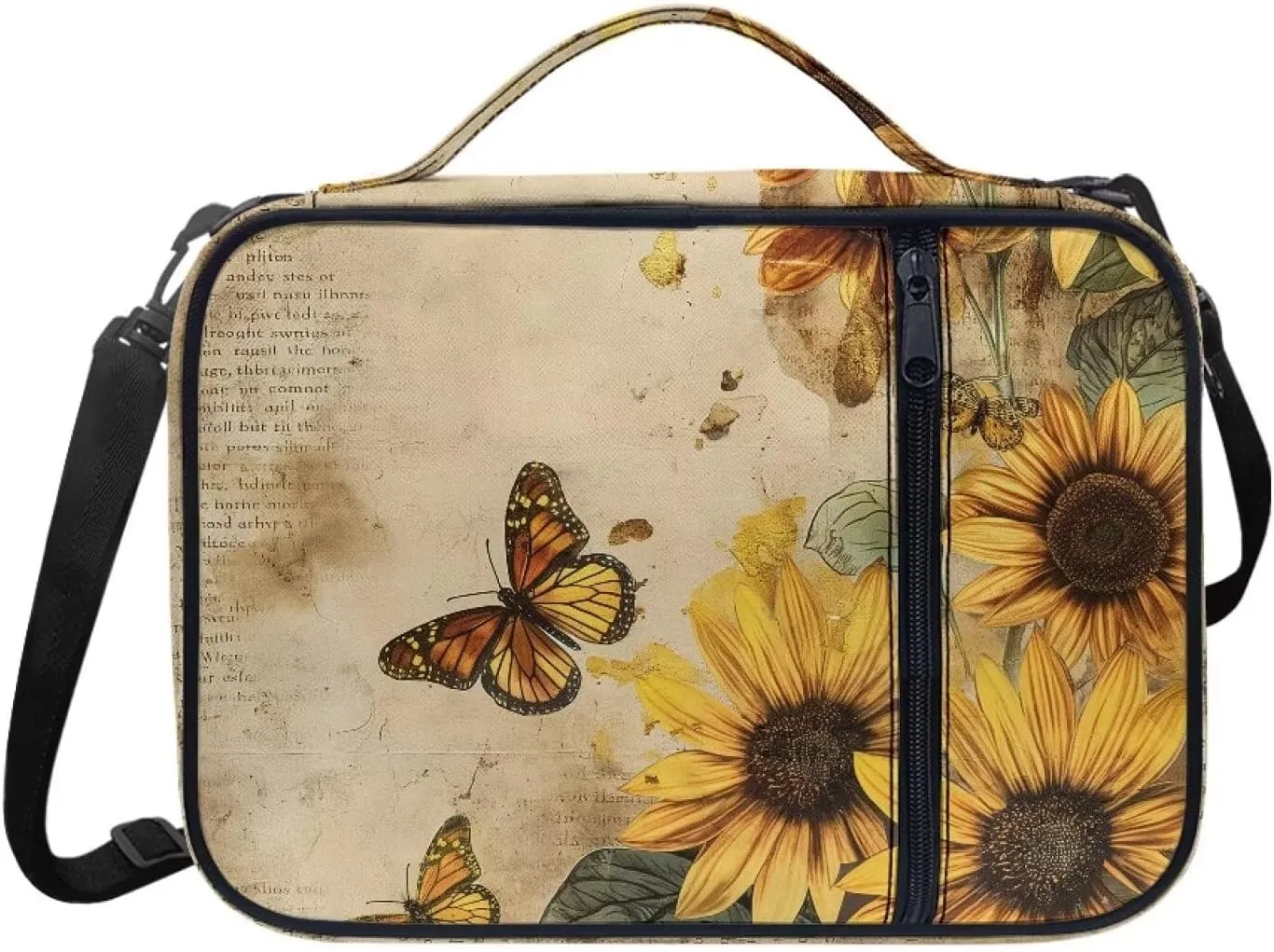 Floral Pattern Polyester Bible Case- Large Bible Cover for Women-Bible Book Cover with Shoulder Strap Zippered Pocket