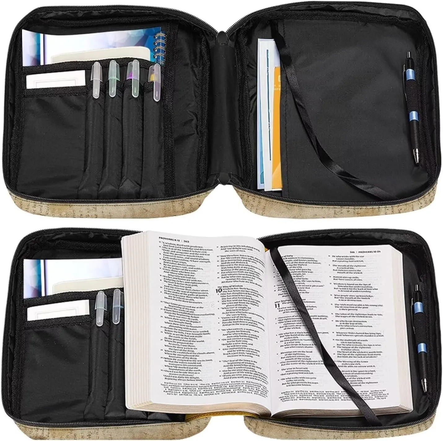 Floral Pattern Polyester Bible Case- Large Bible Cover for Women-Bible Book Cover with Shoulder Strap Zippered Pocket