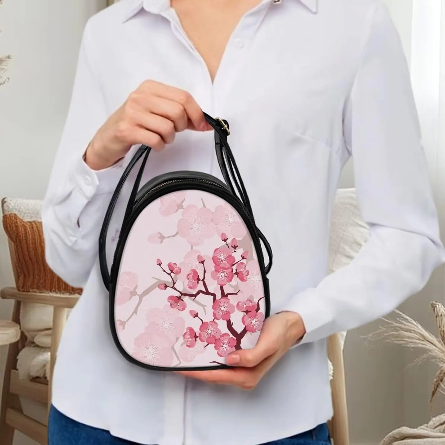 Flowers Crossbody Bags for Women, PU Leather Cross Body Wallet Phone Holder Top Handle Shoulder Bag Travel Handbag