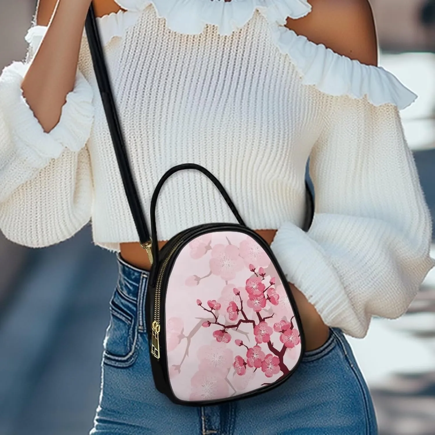 Flowers Crossbody Bags for Women, PU Leather Cross Body Wallet Phone Holder Top Handle Shoulder Bag Travel Handbag