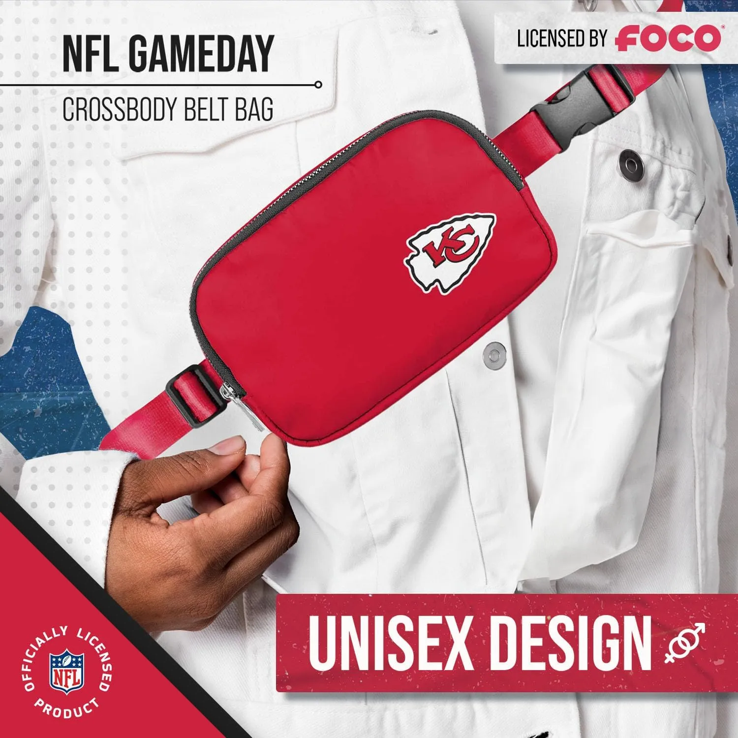 FOCO NFL Gameday On The Move Crossbody Belt Bag - Officially Licensed - Stadium Approved - Adjustable & Stylish